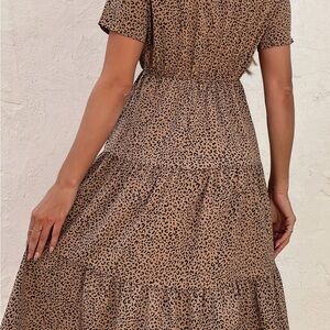 SHEIN Brown Animal Print Midi Dress